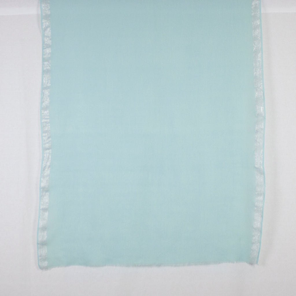 Twill Weave with Silver Lurex Border Merino Wool Scarf - Mint Green