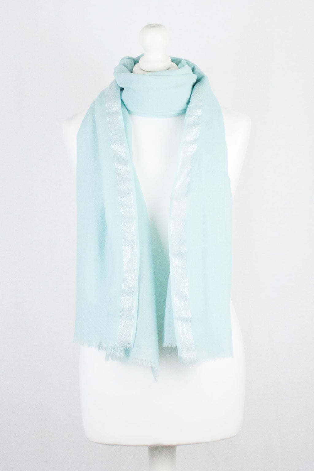 Twill Weave with Silver Lurex Border Merino Wool Scarf - Mint Green