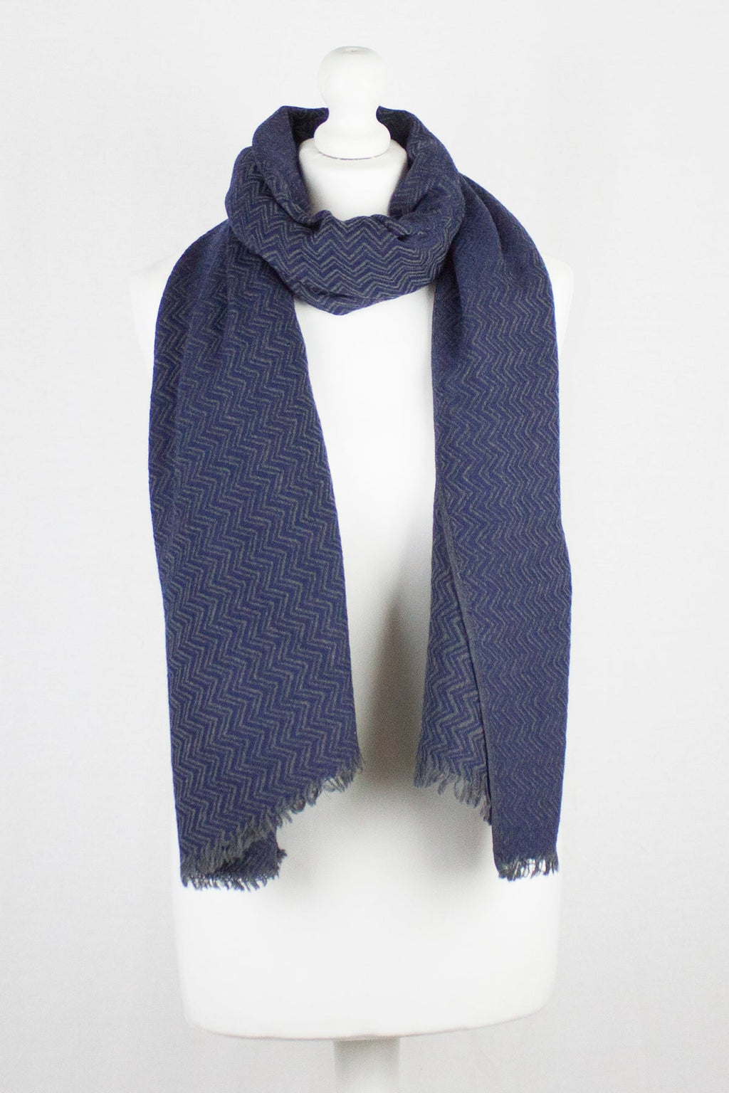 Novelty Chevron Weave Two Tone Merino Wool Scarf - Navy Grey