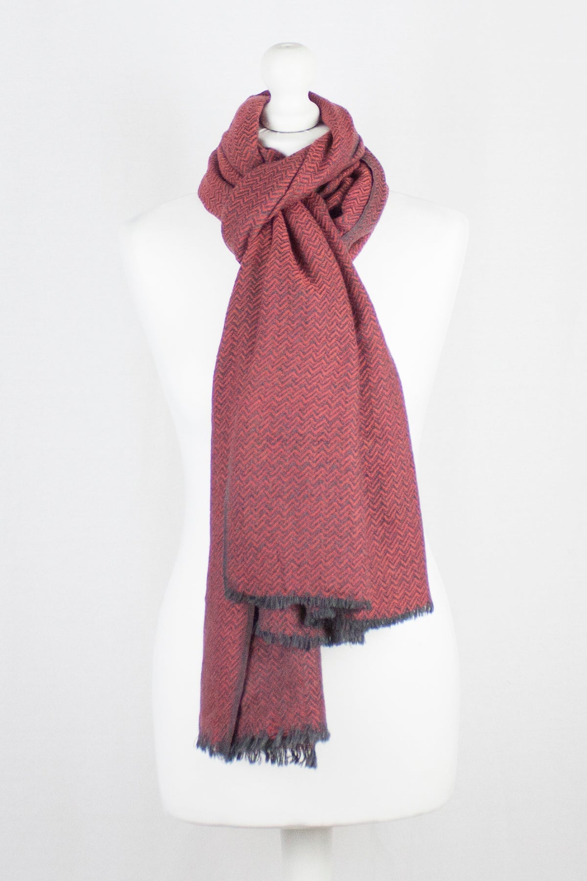 Novelty Chevron Weave Two Tone Merino Wool Scarf - Orange Grey