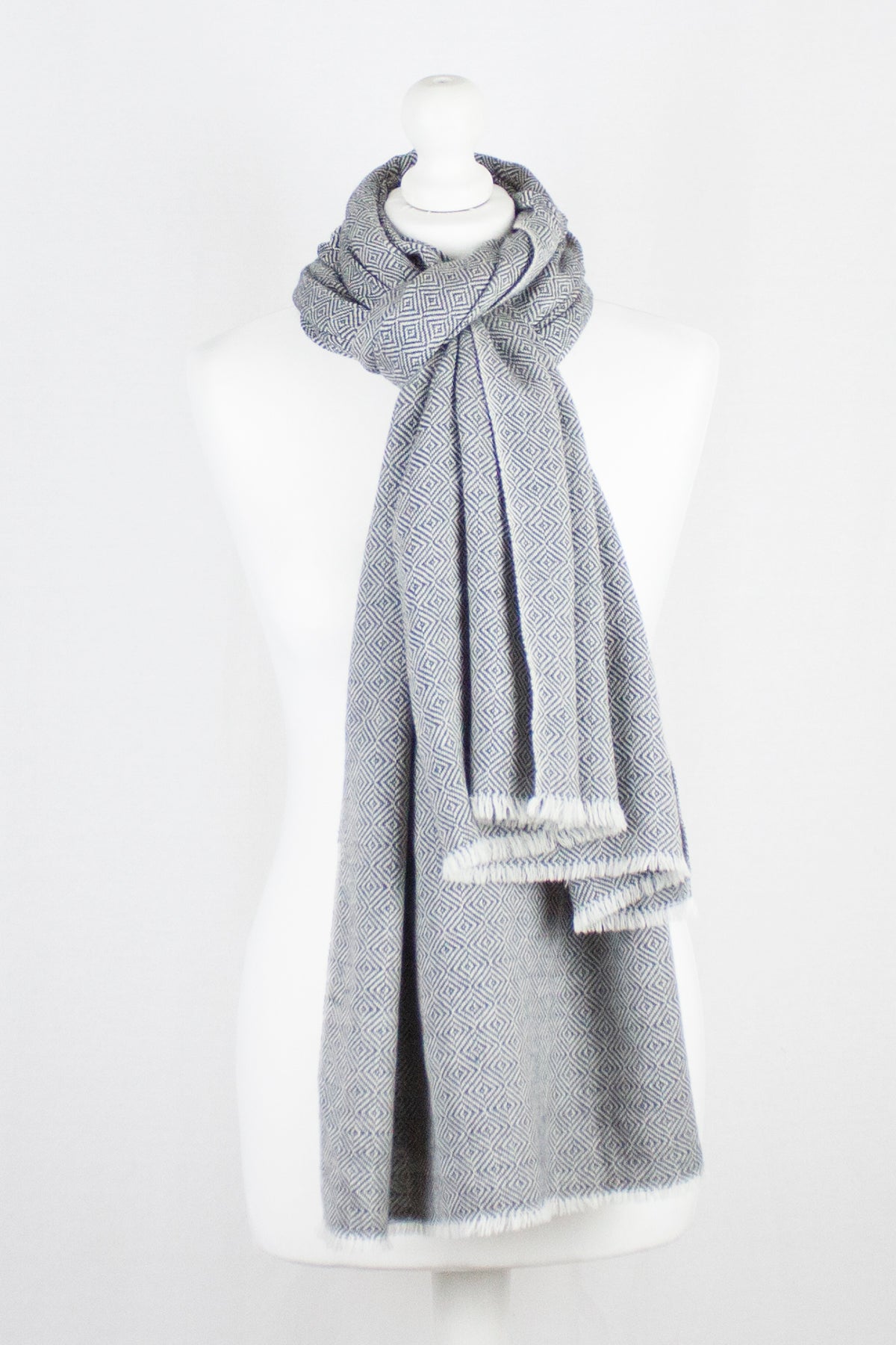 Alpine Merino Diamond Weave Two Tone Wool Scarf - Grey