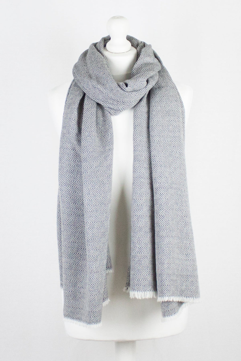 Alpine Merino Diamond Weave Two Tone Wool Scarf - Grey