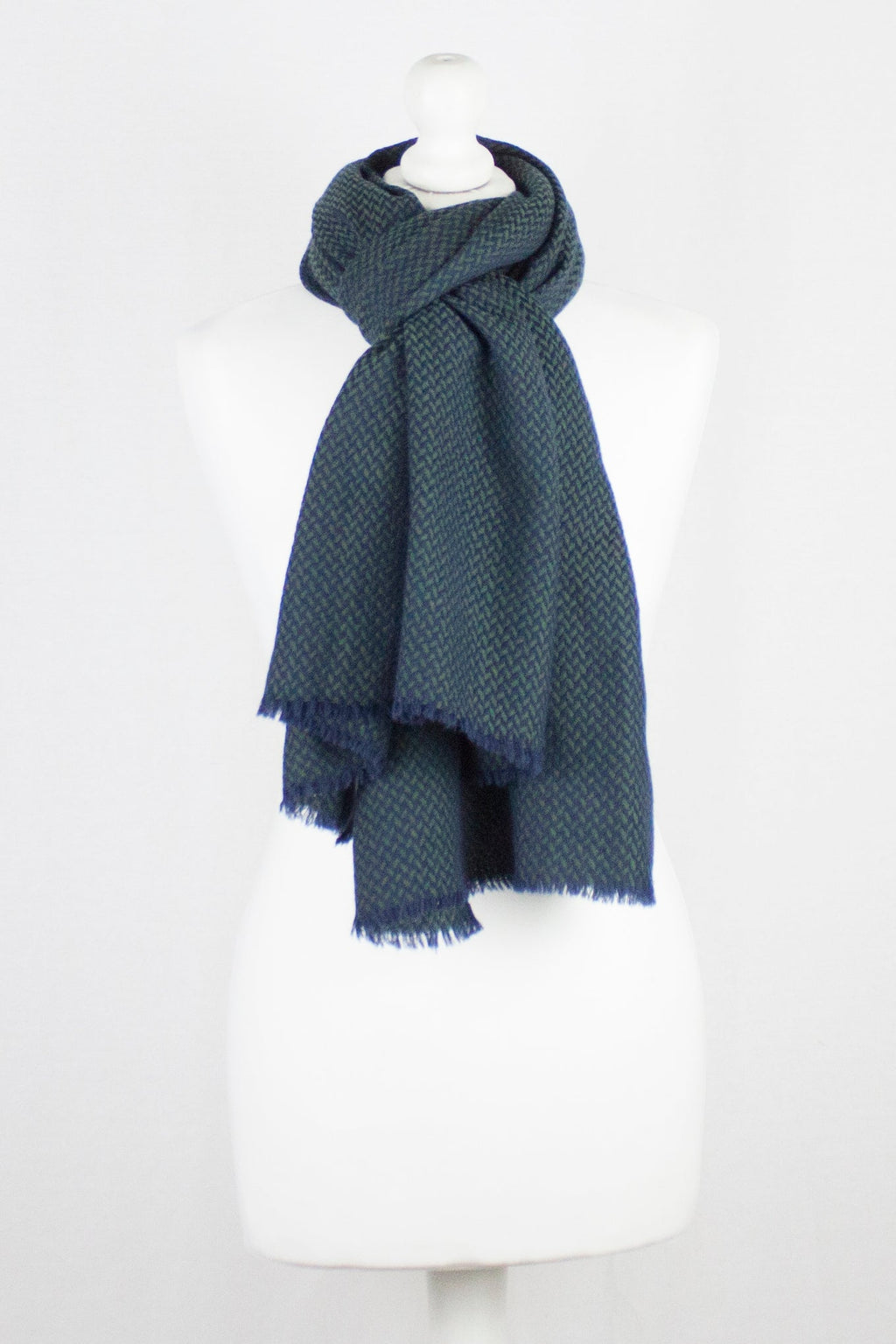 Chevron Weave Two Tone Merino Wool Scarf - Navy Green