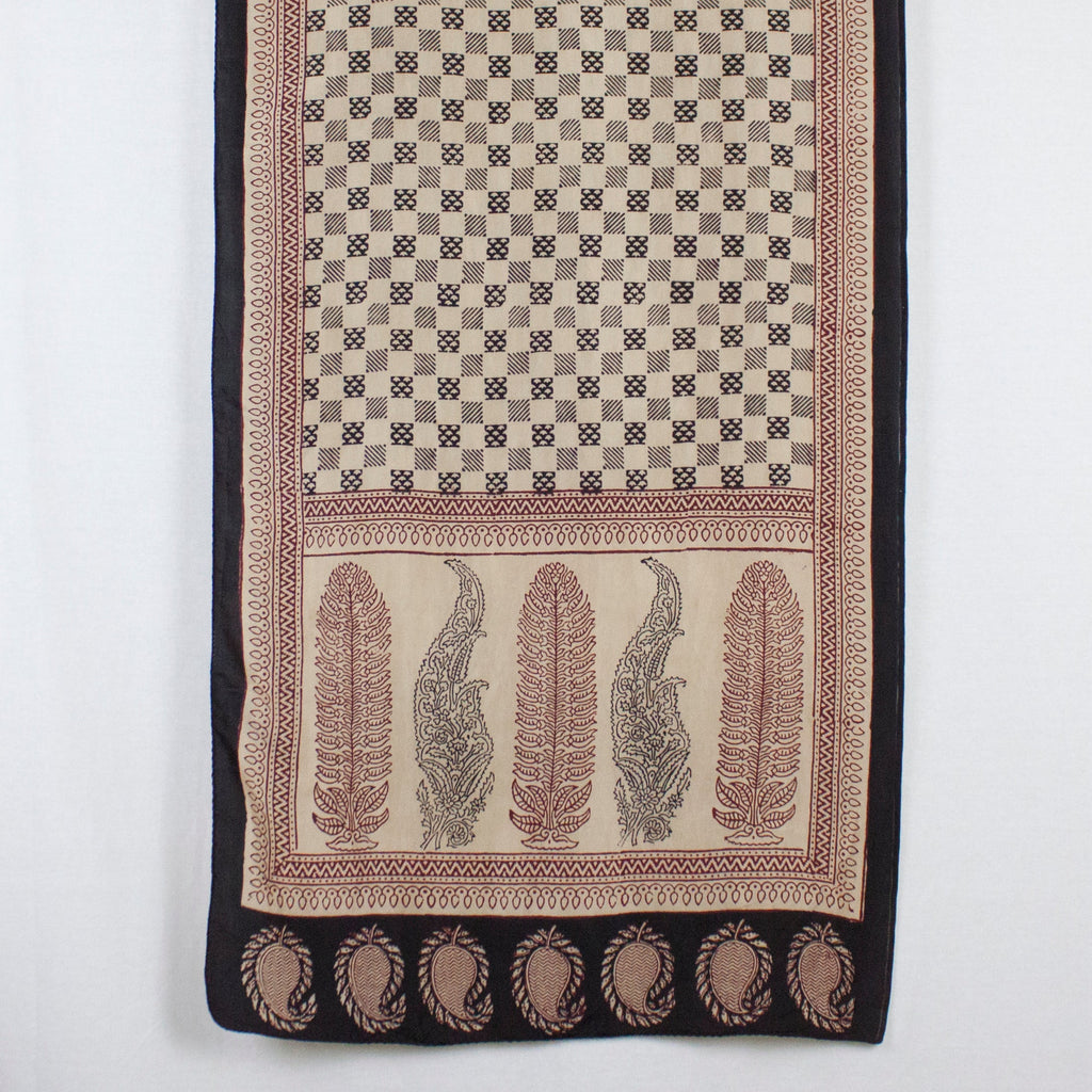 Checks Mesh Bagh Hand-block Print Silk Scarf - Black