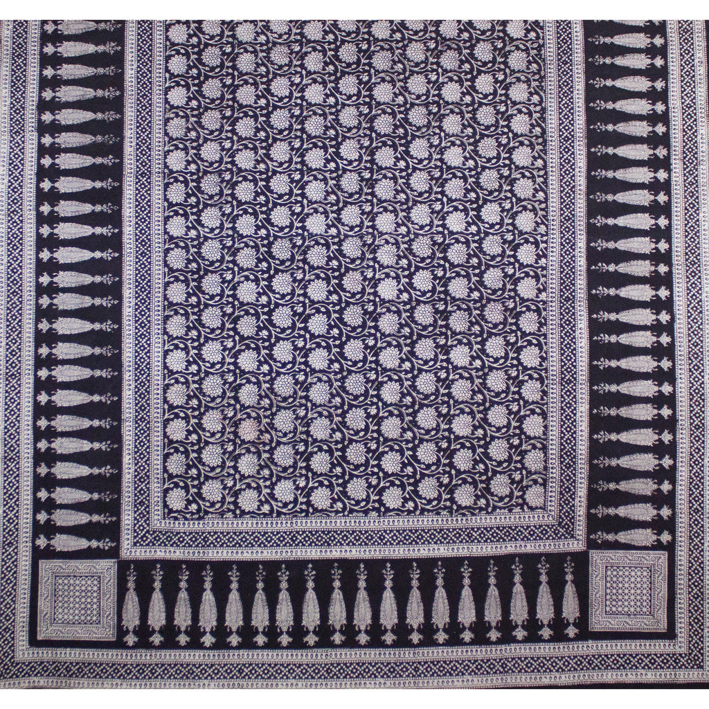 Traditional Floral & Paisley Hand-block Print Area Rug - White Black