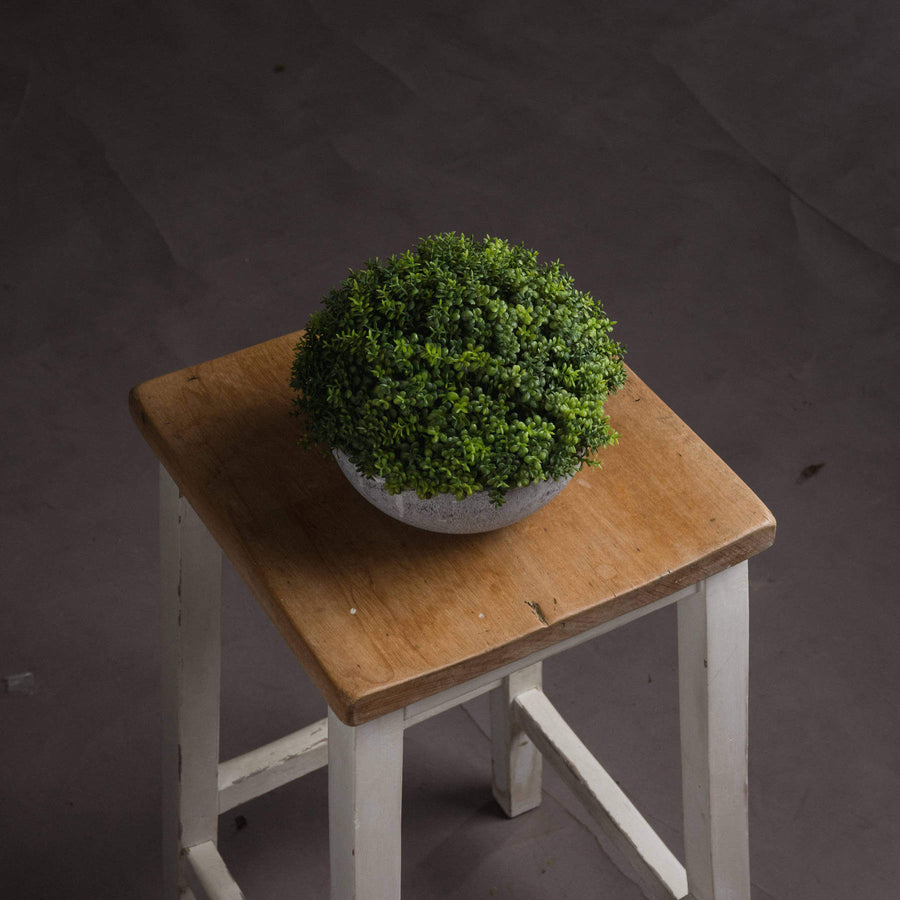Lifelike artificial spherical plant in grey stone-effect pot, realistic green foliage, zero-maintenance home decor by Sostter at brixbailey.com