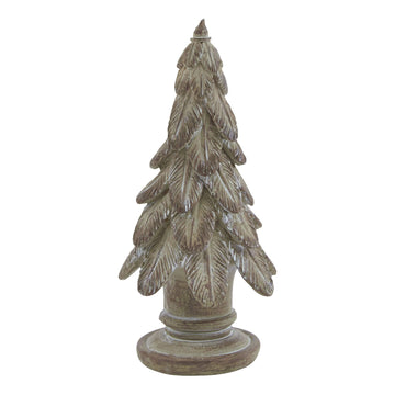 Handcrafted resin evergreen sculpture with lifelike snow-dusted branches, natural brown finish, 11cm winter dÃ©cor accent. by Sostter at brixbailey.com