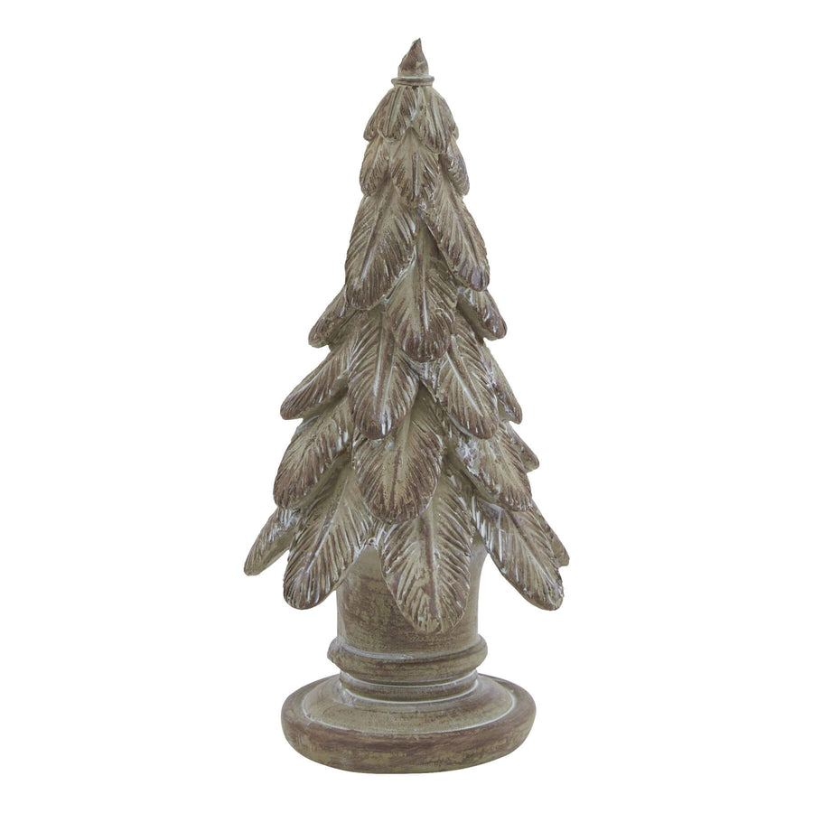 Handcrafted resin evergreen sculpture with lifelike snow-dusted branches, natural brown finish, 11cm winter dÃ©cor accent. by Sostter at brixbailey.com