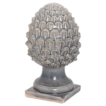 Handcrafted grey ceramic acorn with crackle glaze, 35cm tall, for autumn decor and seasonal displays. by Sostter at brixbailey.com