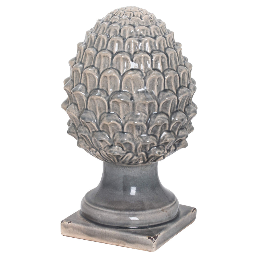Handcrafted grey ceramic acorn with crackle glaze, 35cm tall, for autumn decor and seasonal displays. by Sostter at brixbailey.com