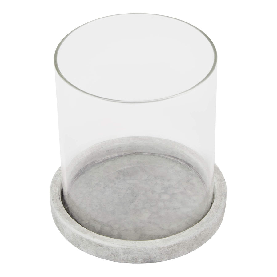 White ceramic Mediterranean hurricane lantern with stone-like finish, 14cm, for indoor or outdoor decor by Sostter at brixbailey.com