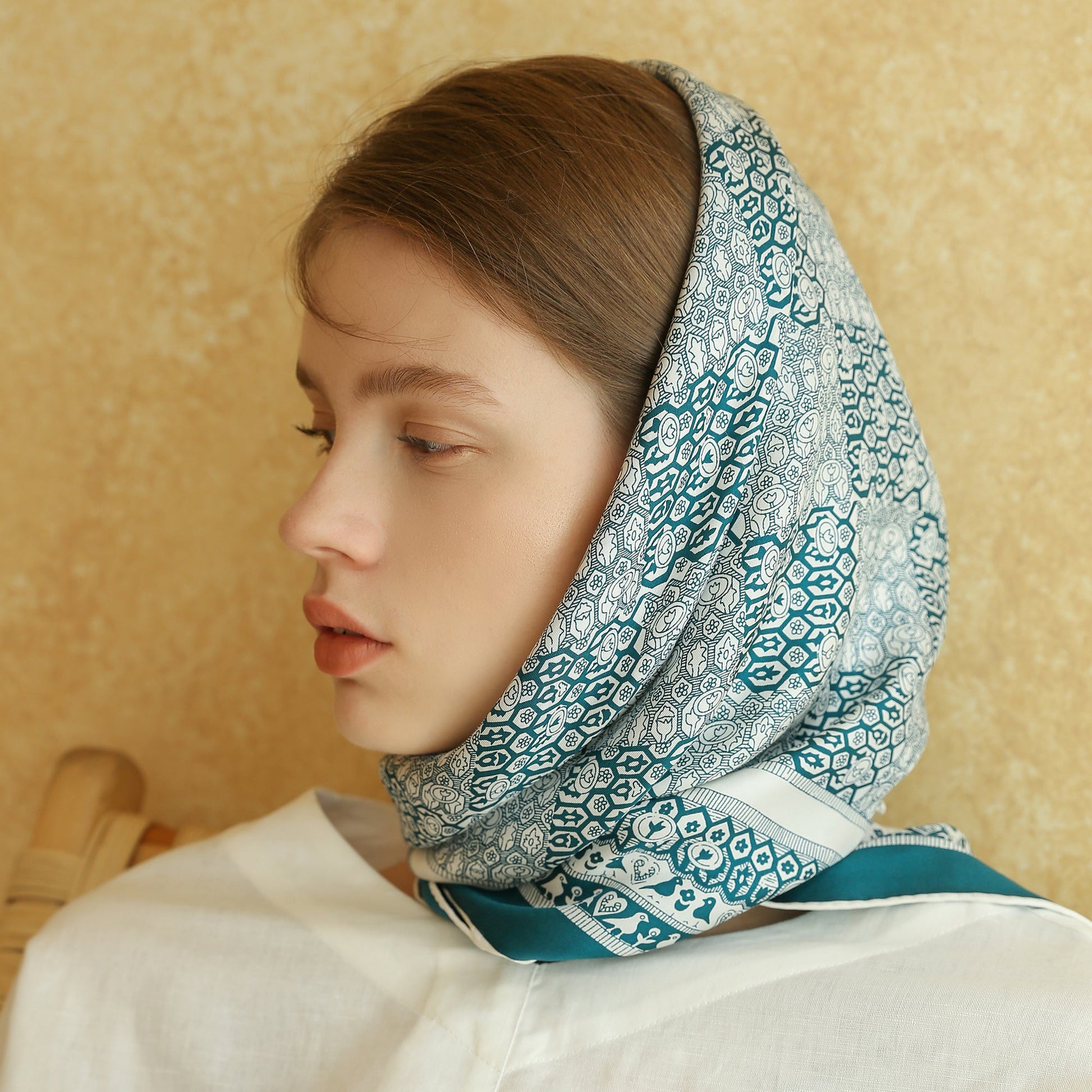 Heritage Grace Silk Scarf - 90cm Hand-rolled Women's Head Scarf