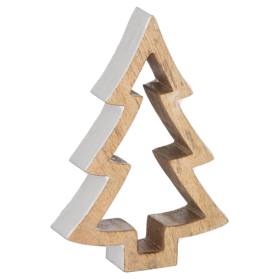 Handcrafted snowy wooden holiday tree, 20cm tall with silver-toned finish, perfect for festive decor by Sostter at brixbailey.com