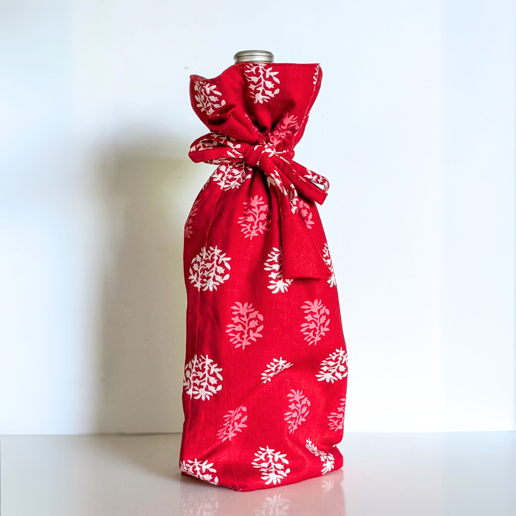 Eco Friendly Bottle Bags, Reusable Kalamkari Cotton Bottle Gift Bags, Ethically Handmade in India