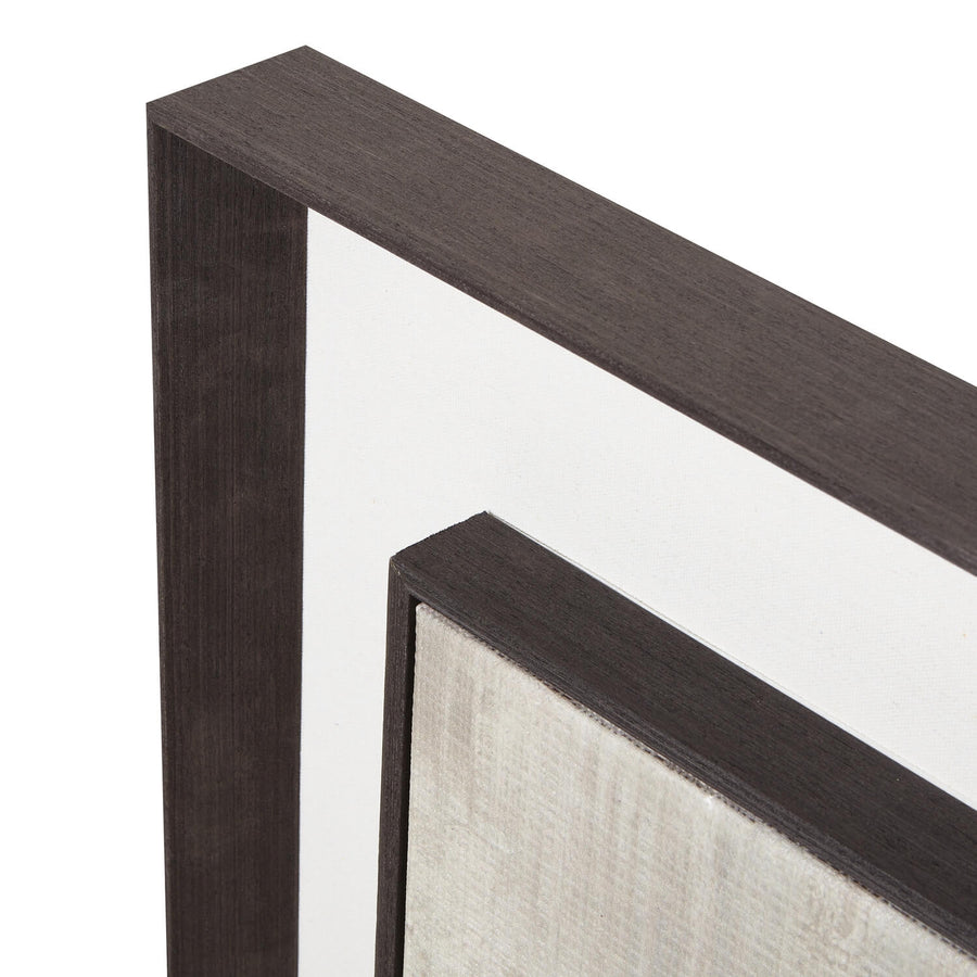 Contemporary abstract linen artwork in neutral tones with dark wood frame, 120x90 cm, ideal for modern minimalist interiors by Sostter at brixbailey.com