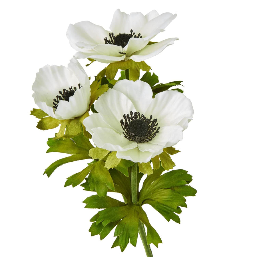 White Anemone Spray with lifelike petals and lush foliage, pure white plastic floral decor, 56 cm tall by Sostter at brixbailey.com
