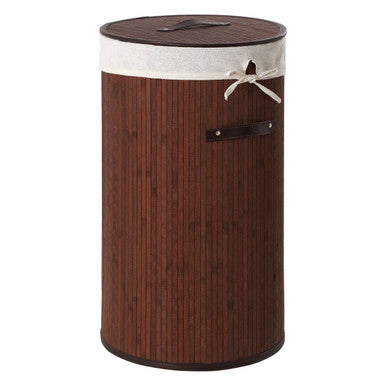 Dark Brown Round Bamboo Laundry Hamper