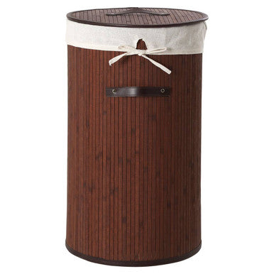 Dark Brown Round Bamboo Laundry Hamper