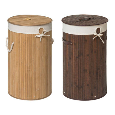 Dark Brown Round Bamboo Laundry Hamper