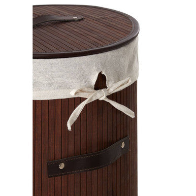 Dark Brown Round Bamboo Laundry Hamper