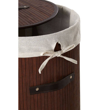 Dark Brown Round Bamboo Laundry Hamper