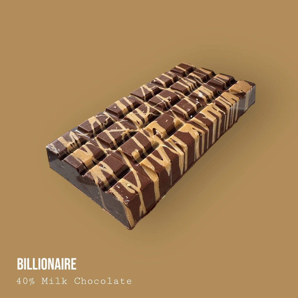 Milk Chocolate Billionaire bar with chocolate infused salted caramel topped with shortbread biscuit 245g