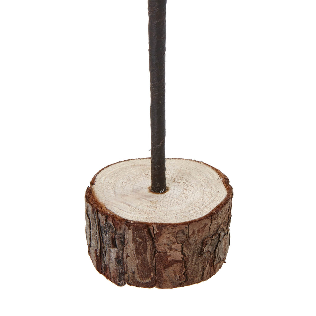 Handcrafted snowy spindle tree with shimmering snow details on natural wood base, 30cm winter decor centerpiece by Sostter at brixbailey.com