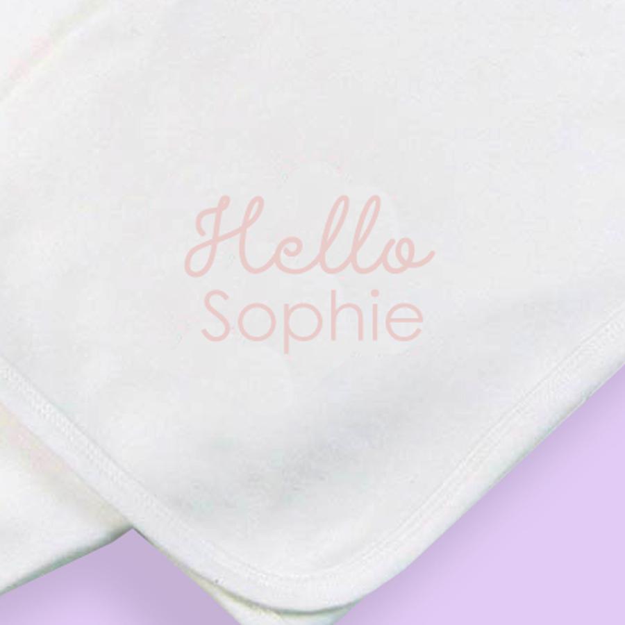 Personalise White 'Hello Baby' Pram Blanket