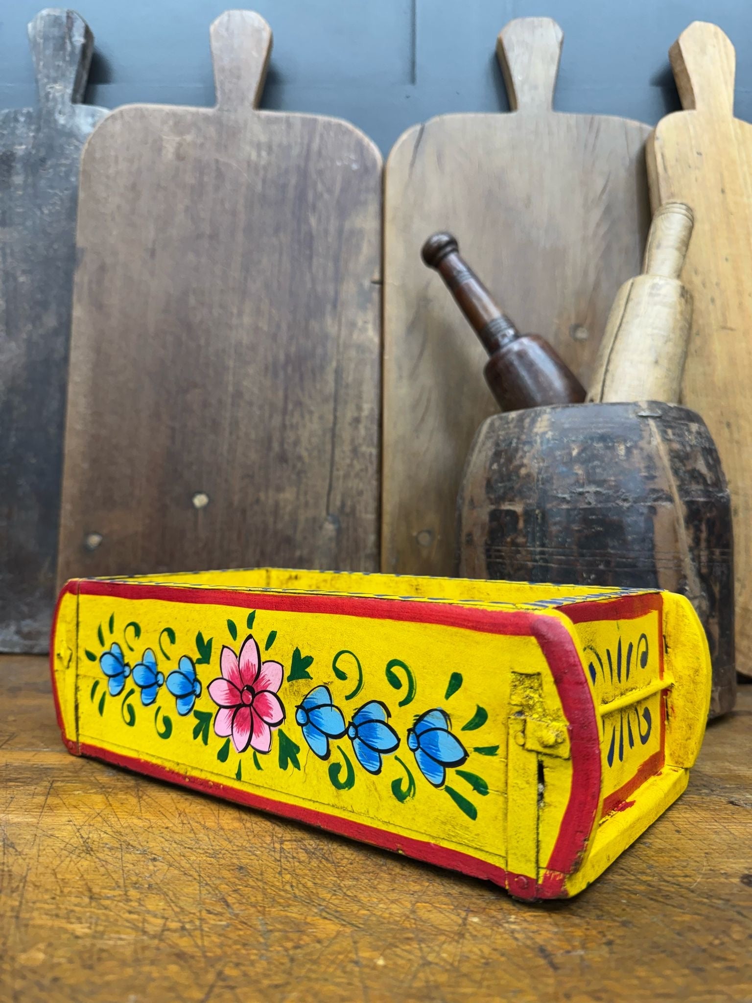 Yellow Wooden Painted Brick Mould / Decorative Herb Planter / Storage Box Tray