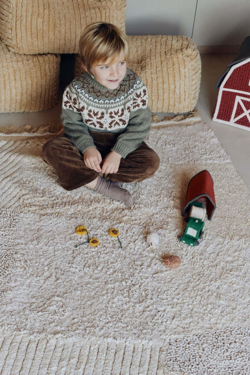 Rectangular Cotton Play Rug with Farm-Themed Toys - Safe, Washable & Educational for Toddlers by Lorena Canals at www.brixbailey.com