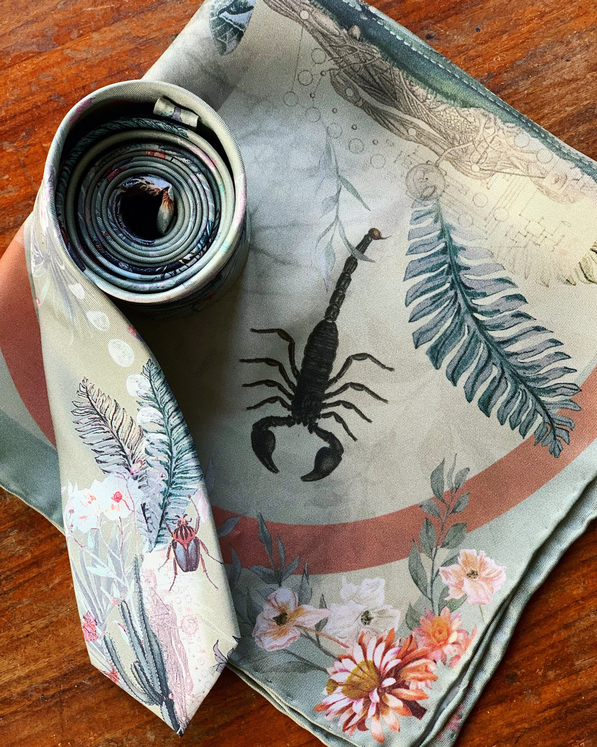 Sage Green Silk Pocket Square and Tie Gift Set Mirage Desert Design