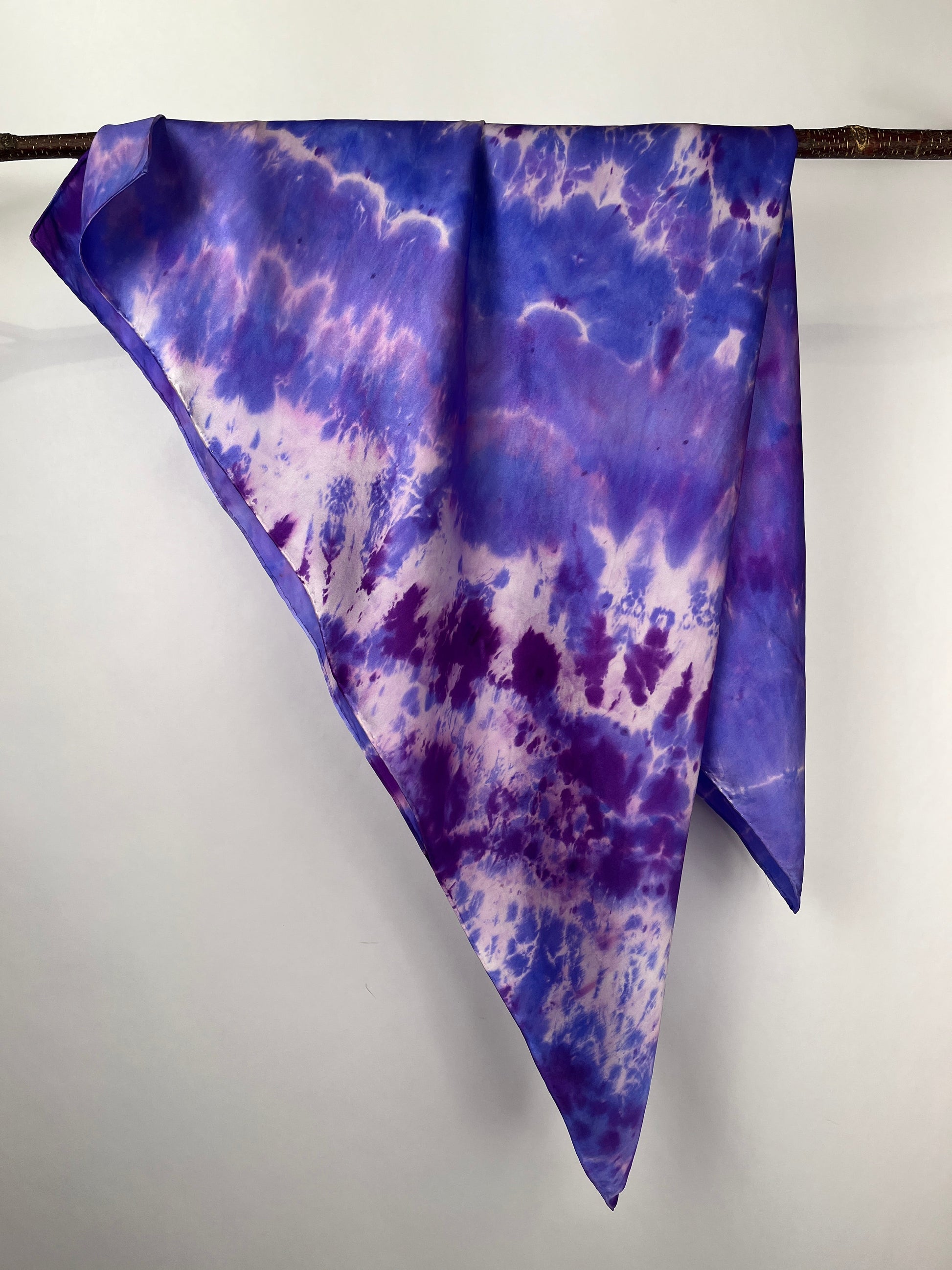 “Purple/Blue Square" - Hand-dyed Silk Scarf - $110