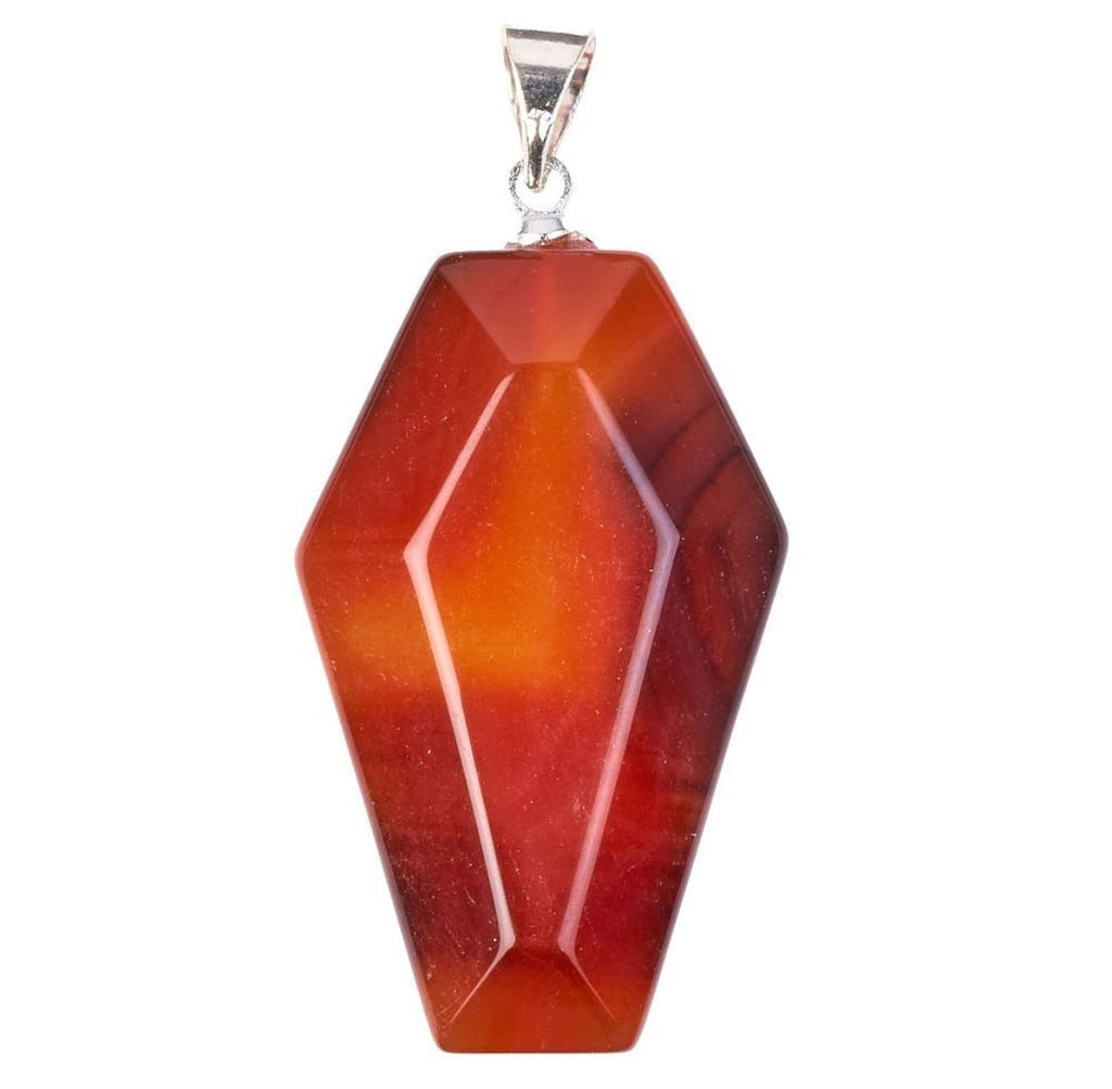 Carnelian Casket Necklace with 20 Inch Silver Plated Chain