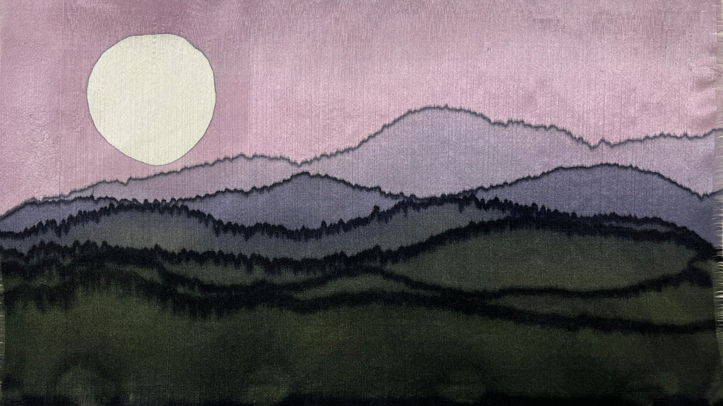 "Mountain Summer Moonrise” - Hand-dyed Silk Wall Hanging  - $150