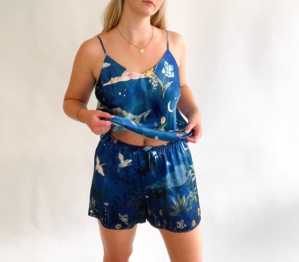 Blue Silk Pyjama Set in Wondrous Night Sky Print