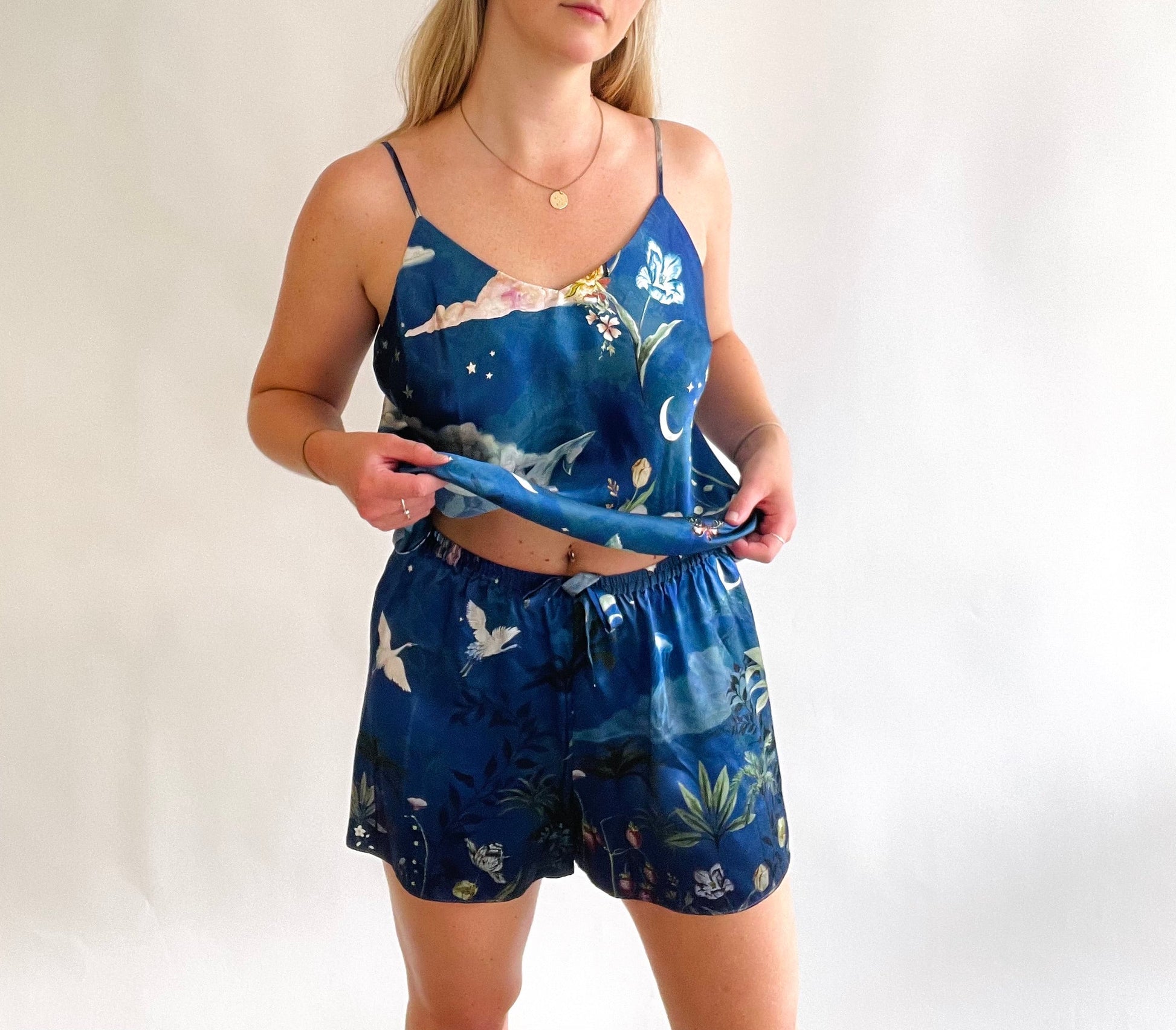 Blue Silk Pyjama Set in Wondrous Night Sky Print