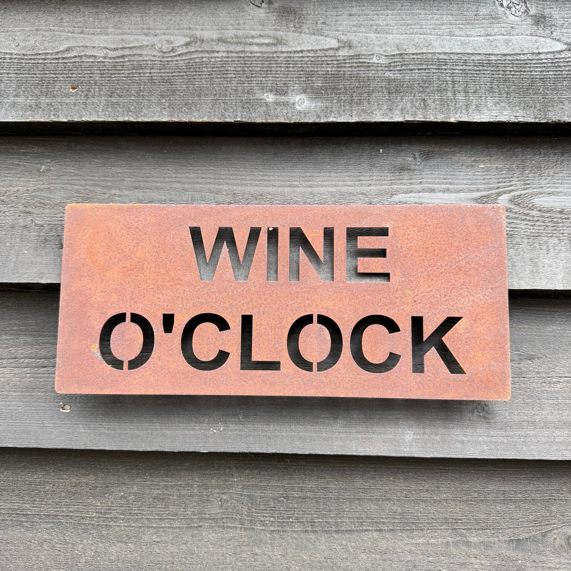Rustic Metal WINE O’CLOCK Sign