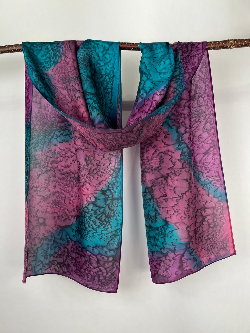 "Purple and Teal Mermaid” - Hand-dyed Silk Scarf - $125