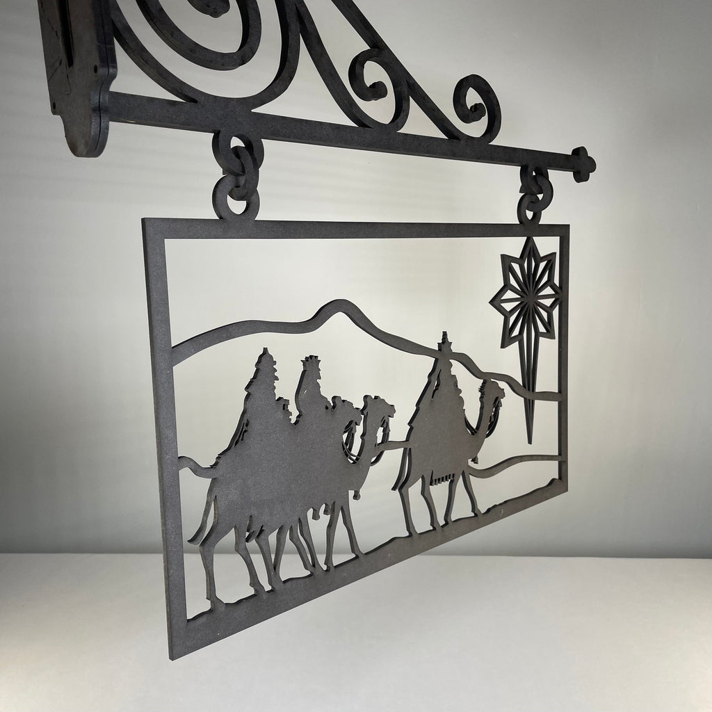 Hanging Novelty Nativity Scene Sign - Handmade Ornament by Curious Rabbit ®
