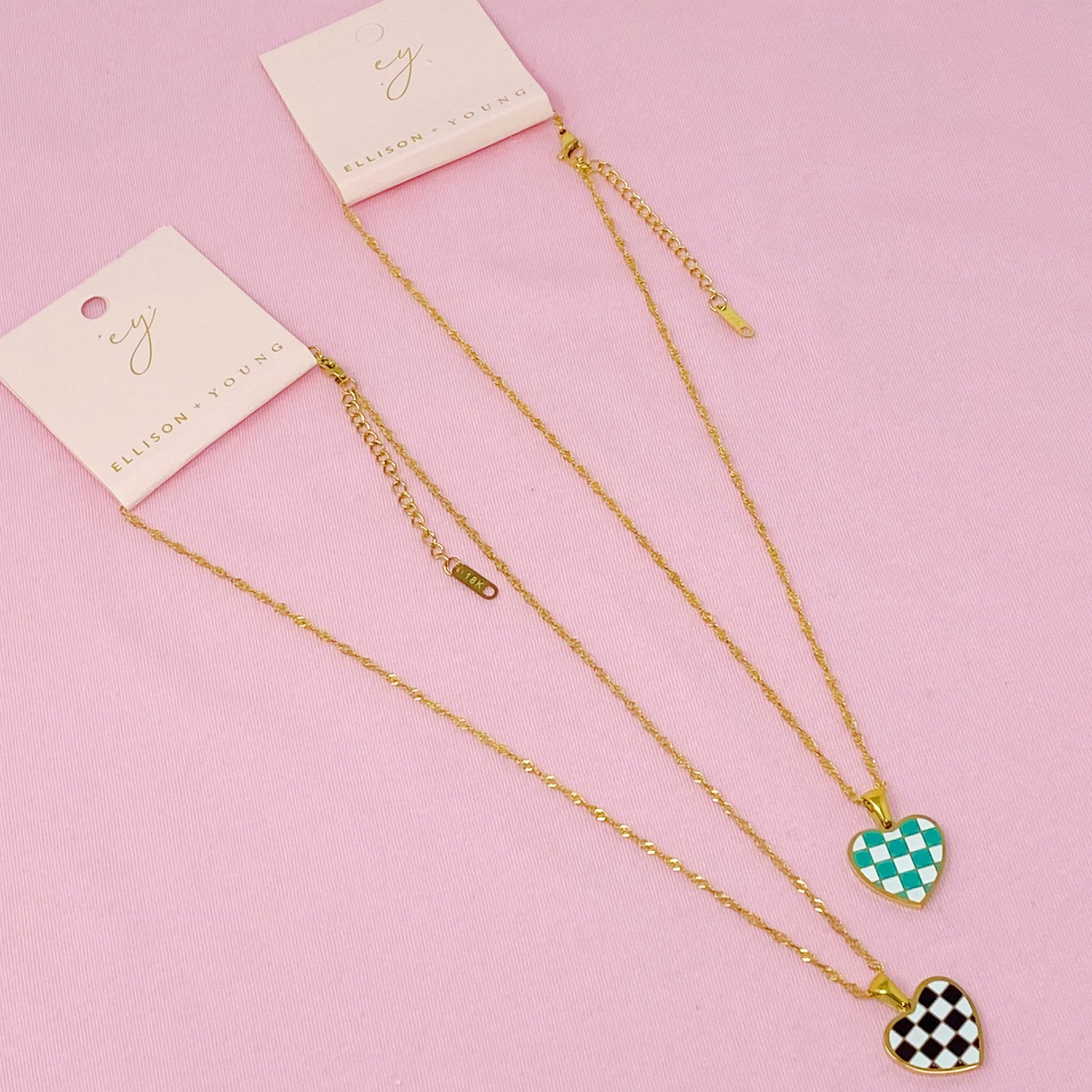 Checkered Heart Necklace in Gold Plated Stainless Steel
