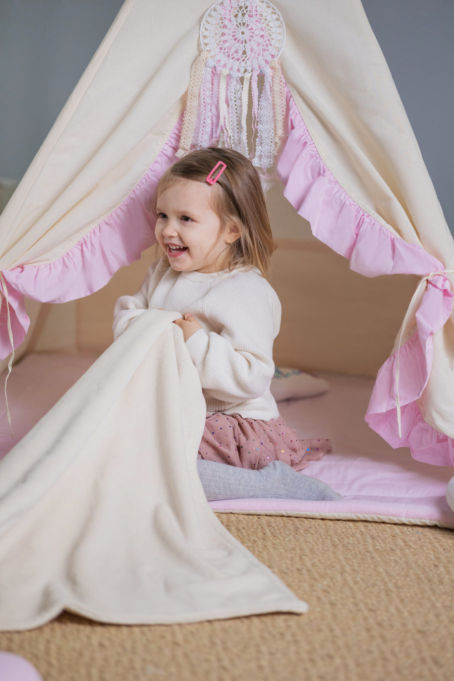 Soft Pink Tipi Tent Set – Inspire Creative Play & Comfort by Sówka at brixbailey.com