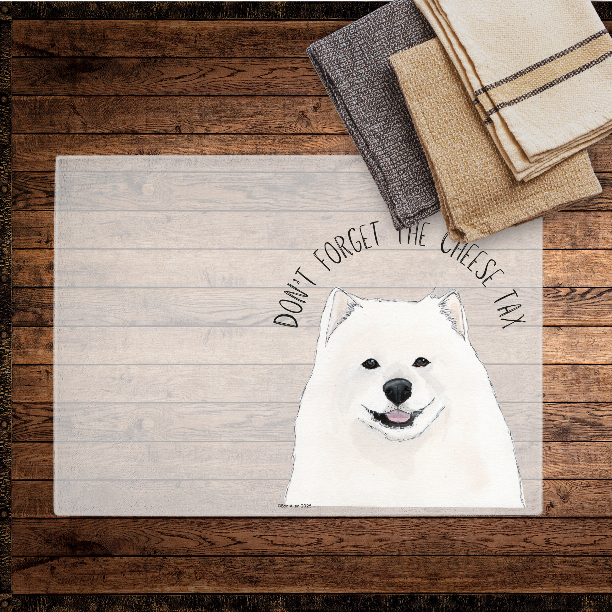 The Cheese Tax Enforcer Chopping Board: Samoyed Style