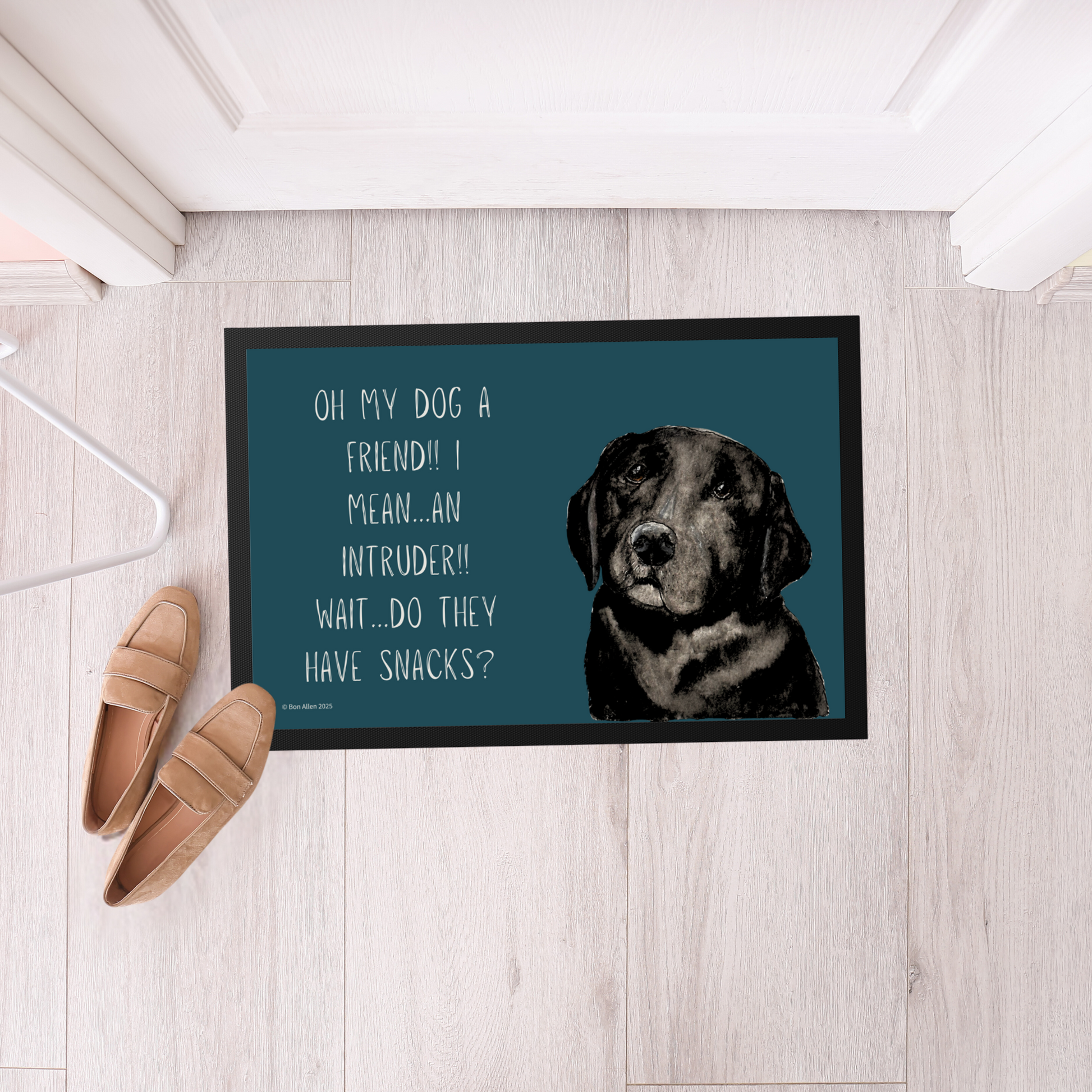 Black Labrador Welcome Mat – Is It a Friend, Intruder… or Snack Delivery?!