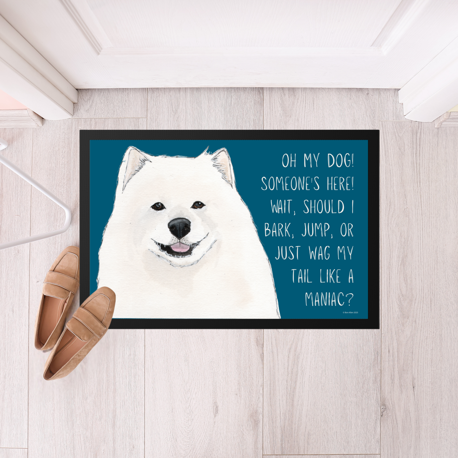 Samoyed Door Mat: OH MY DOG! A Welcoming Tail Wagging, Barking, Jumping Delight!