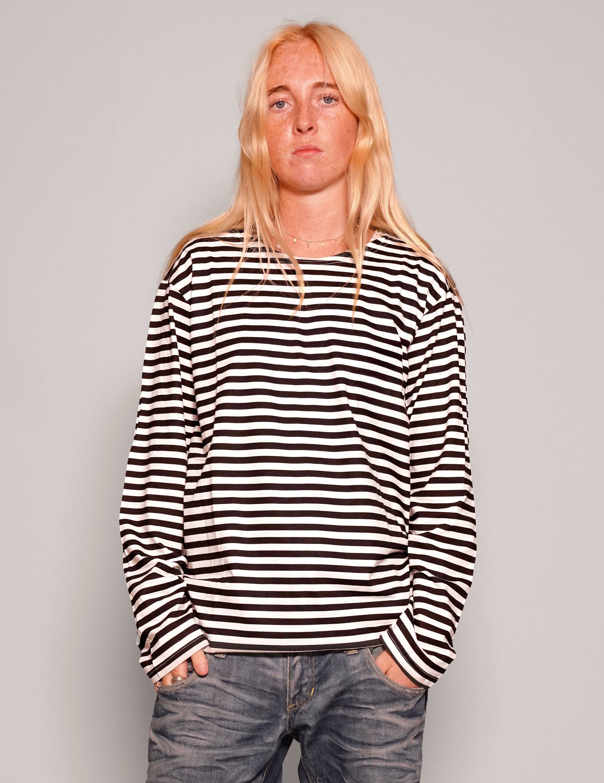 Vintage Naval Long Sleeve T-Shirt in Black Stripe