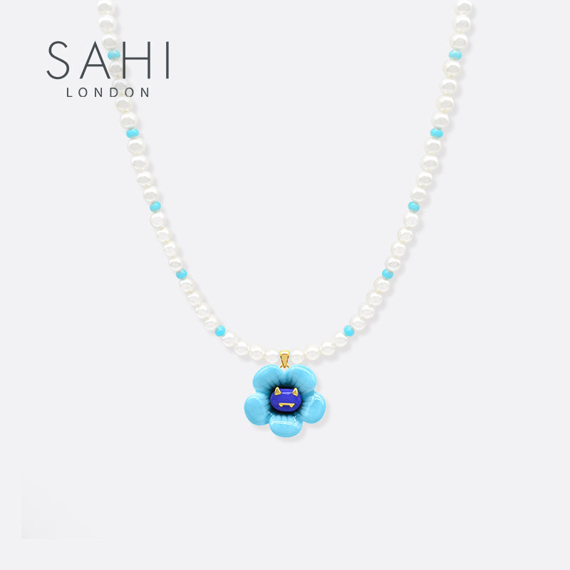 Monster Yellow Pearl and Enamel Necklace