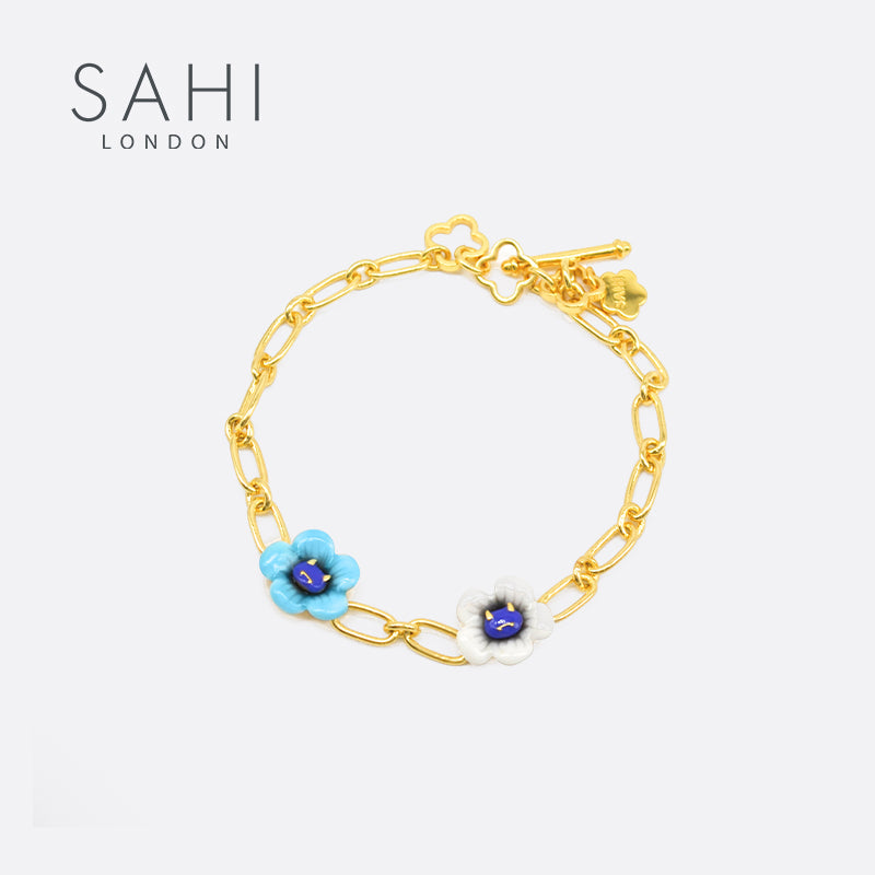 Monster Enamel Flower Adjustable Bracelet in Blue and White