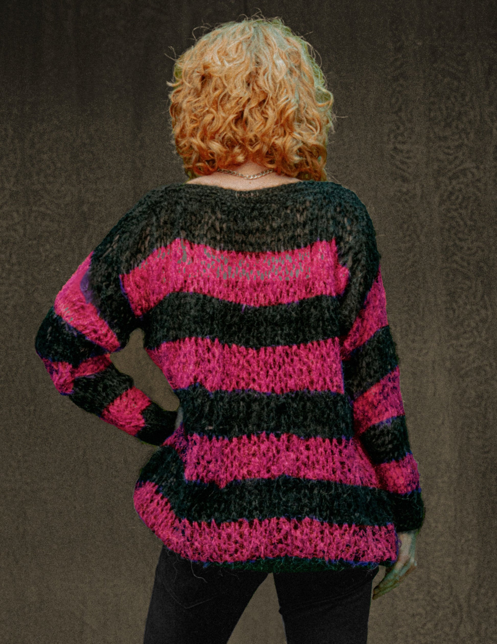"PISTOLS" Mohair Hand Knit Sweater - Pink & Black