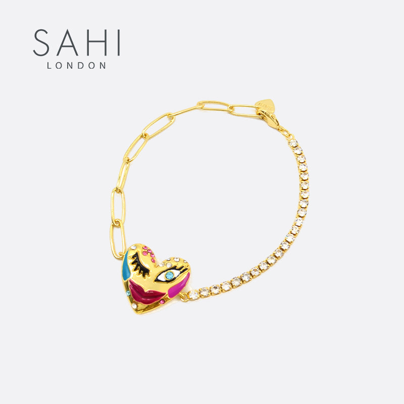 Love Affair Enamel Chain and Link Bracelet in Gold