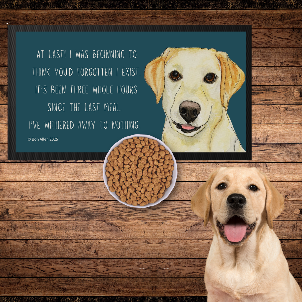 Starving Since Breakfast Pet Bowl Mat – Featuring the Yellow Labrador